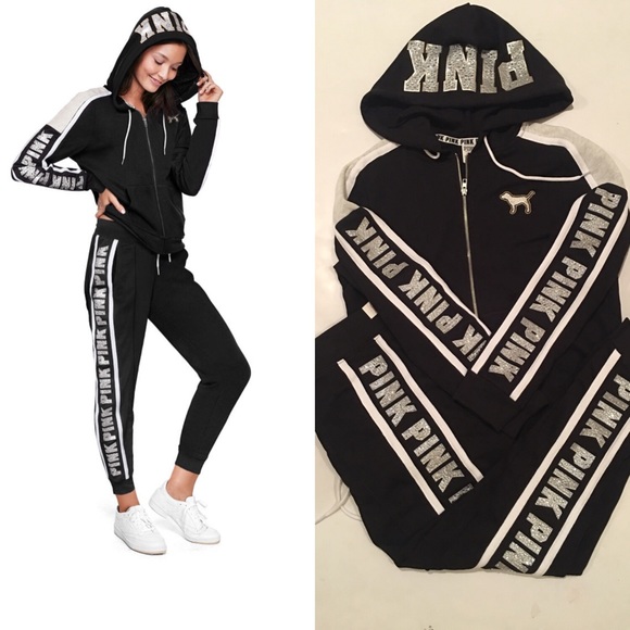 VS PINK BLING Rhinestone Perfect hoodie & pant set - Picture 3 of 7